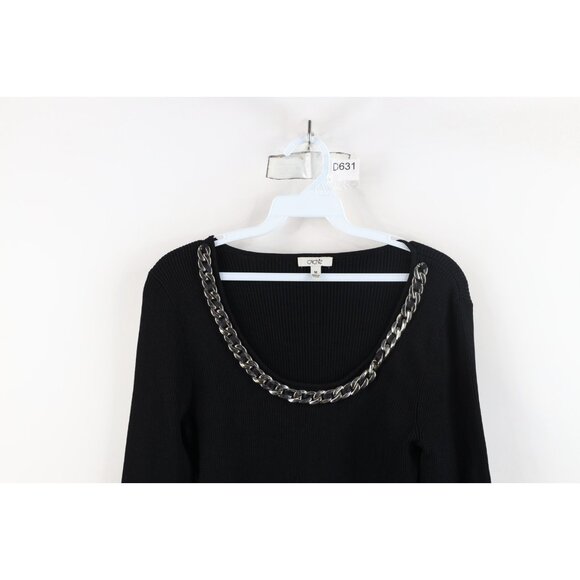 Vintage 90s Cache Womens Medium Stretch Ribbed Knit Cuban Link Knit Sweater - Picture 2 of 14